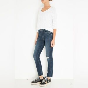 Mother The High Waisted Looker Ankle Fray Jeans Close to the Edge 25 0 2 skinny